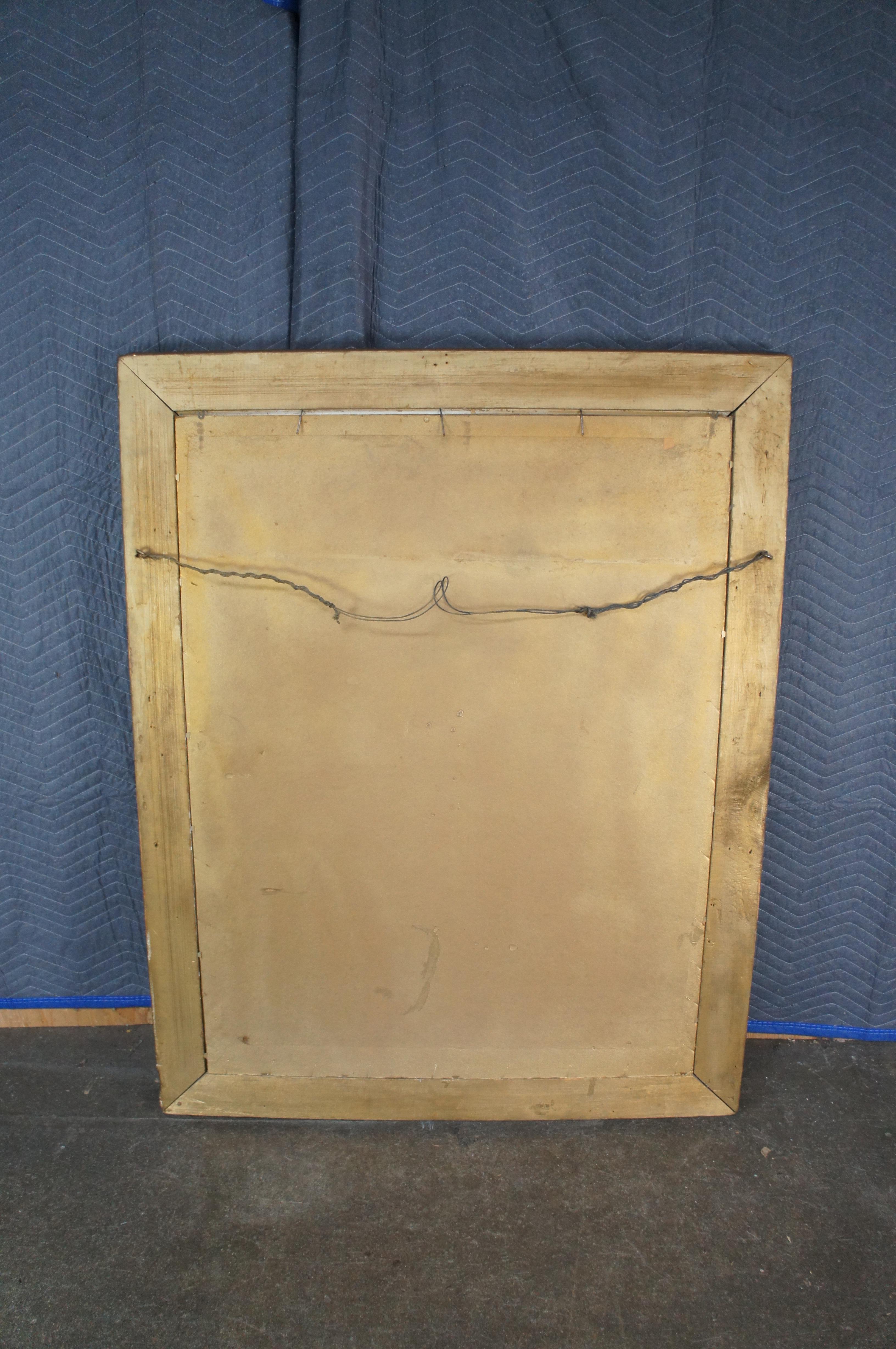 Large Antique Moonlight Oil On Board Seascape Painting Sailboat Framed 52