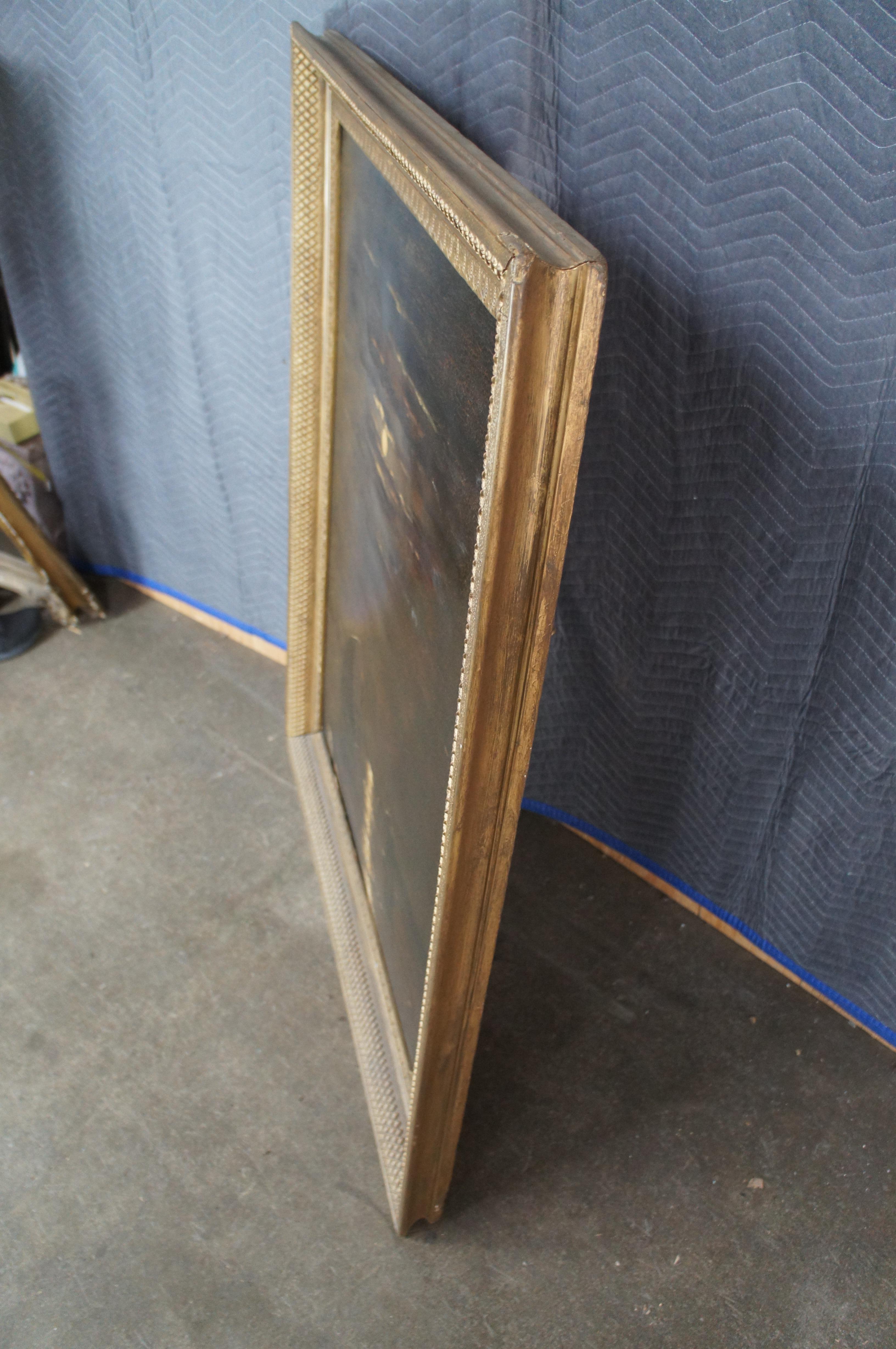 Large Antique Moonlight Oil On Board Seascape Painting Sailboat Framed 52