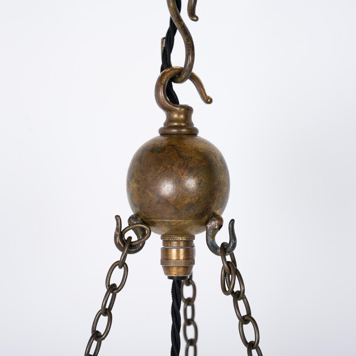 Large Antique Moonstone Glass Plafonnier Pendant Light With Aged Brass Fittings 8