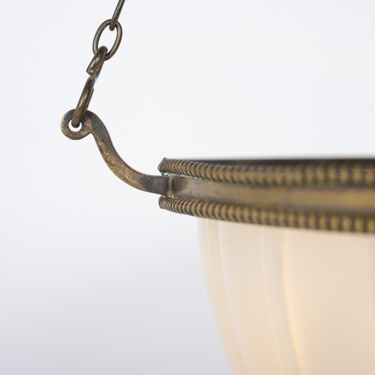 Large Antique Moonstone Glass Plafonnier Pendant Light With Aged Brass Fittings 10