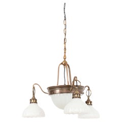 Large Antique Moonstone Opaline Glass Chandelier Light Pendant, C.1915