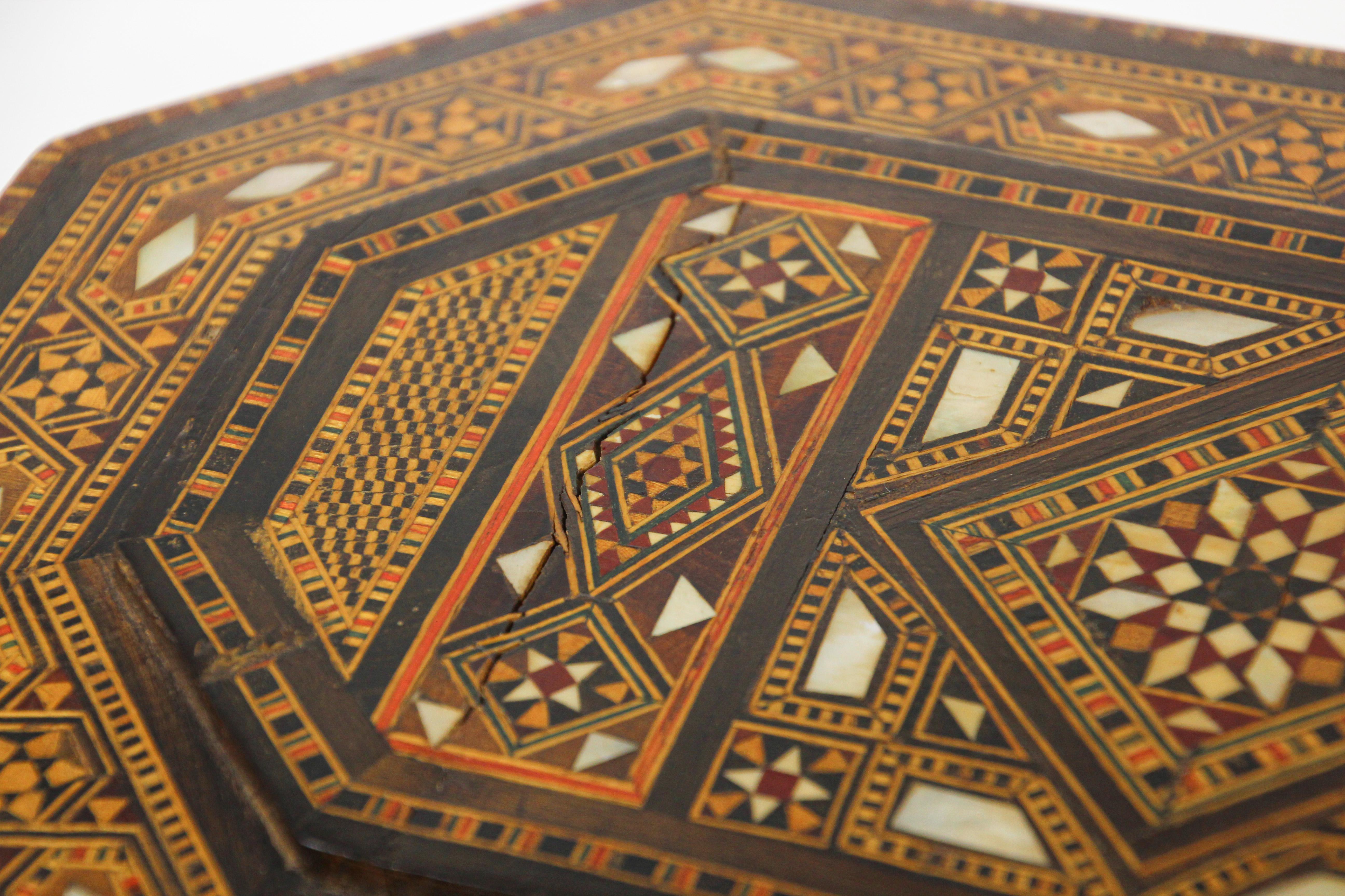 Large Antique Moorish Micro Mosaic Inlaid Jewelry Box Hexagonal Shape For Sale 3