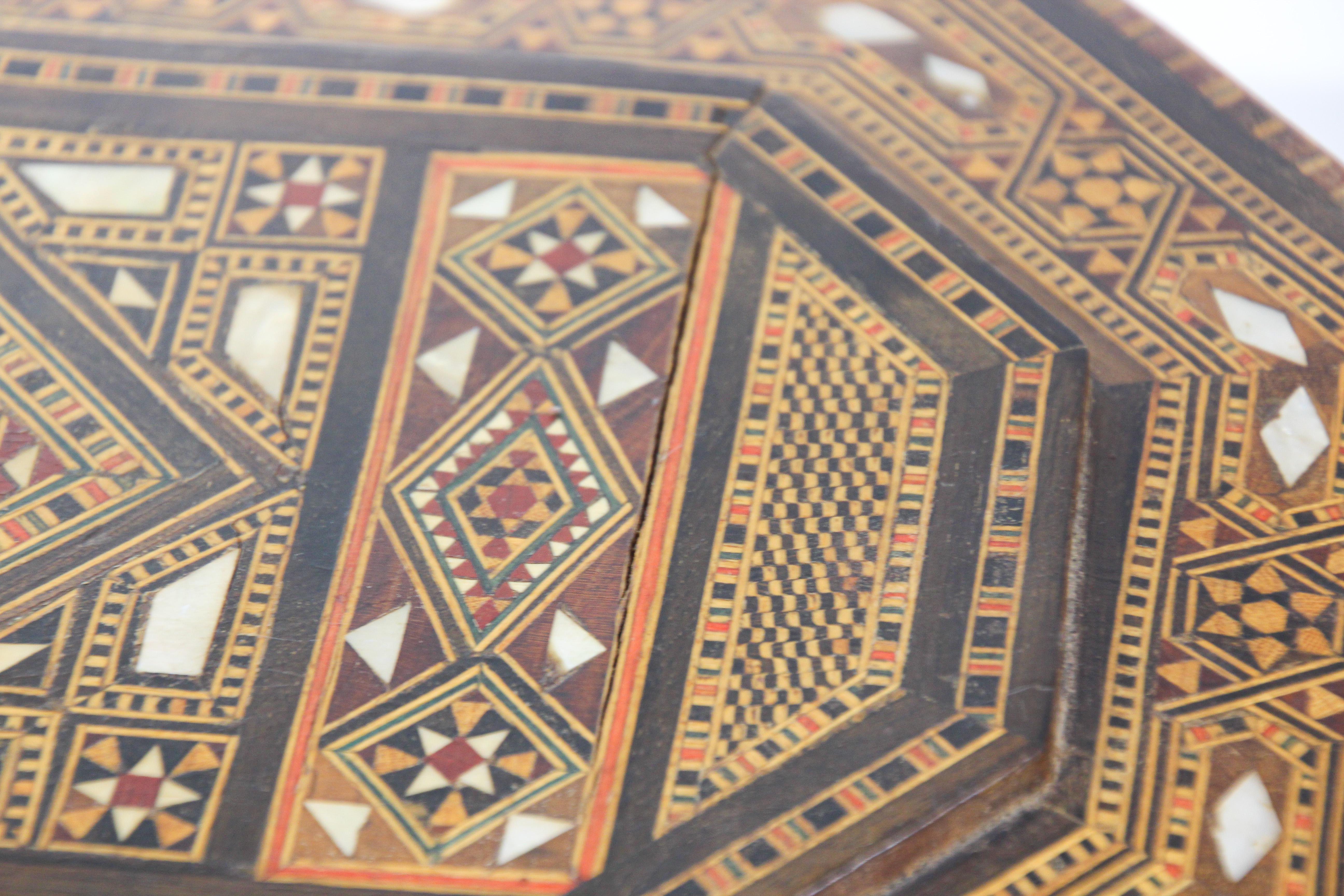 Large Antique Moorish Micro Mosaic Inlaid Jewelry Box Hexagonal Shape 4