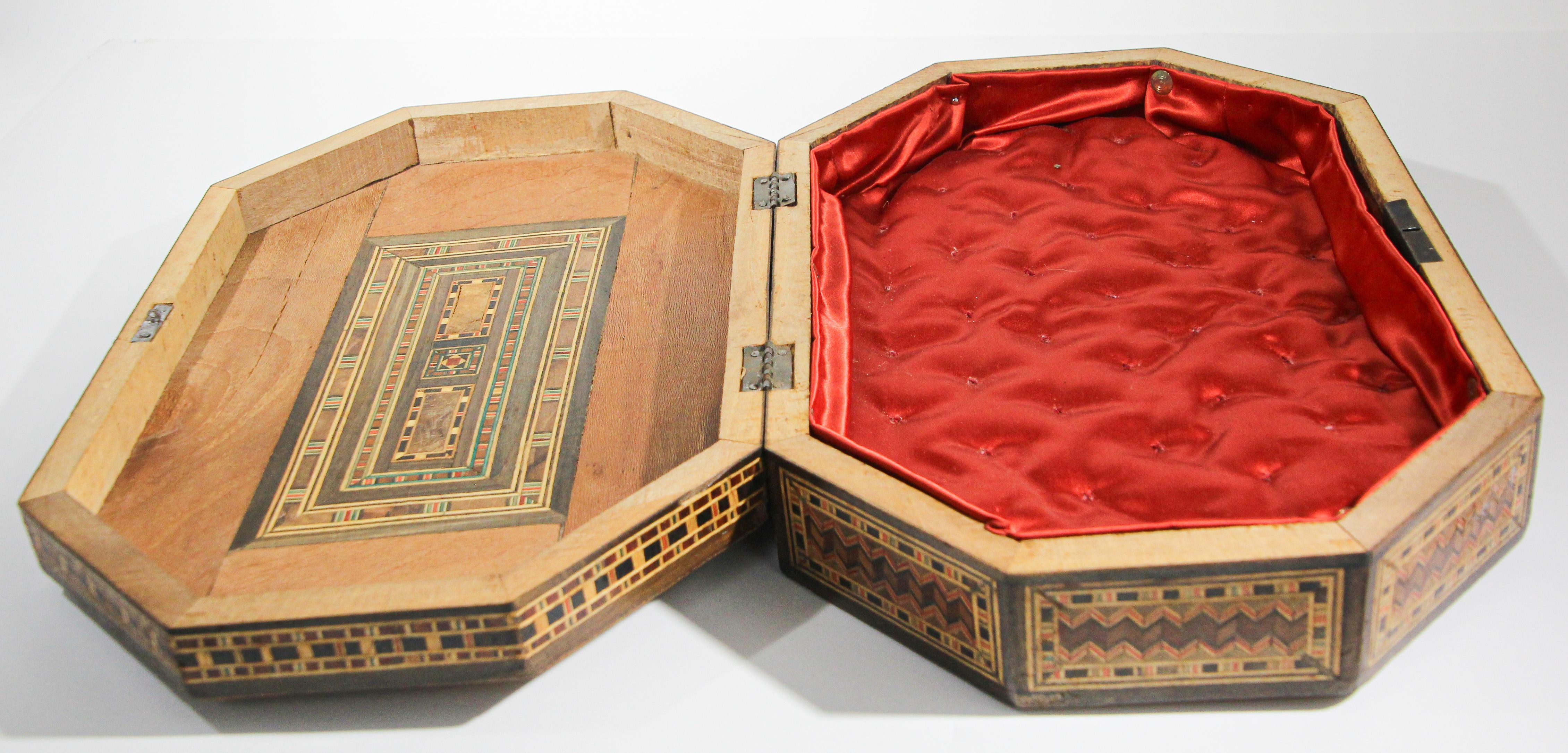 Large Antique Moorish Micro Mosaic Inlaid Jewelry Box Hexagonal Shape 6