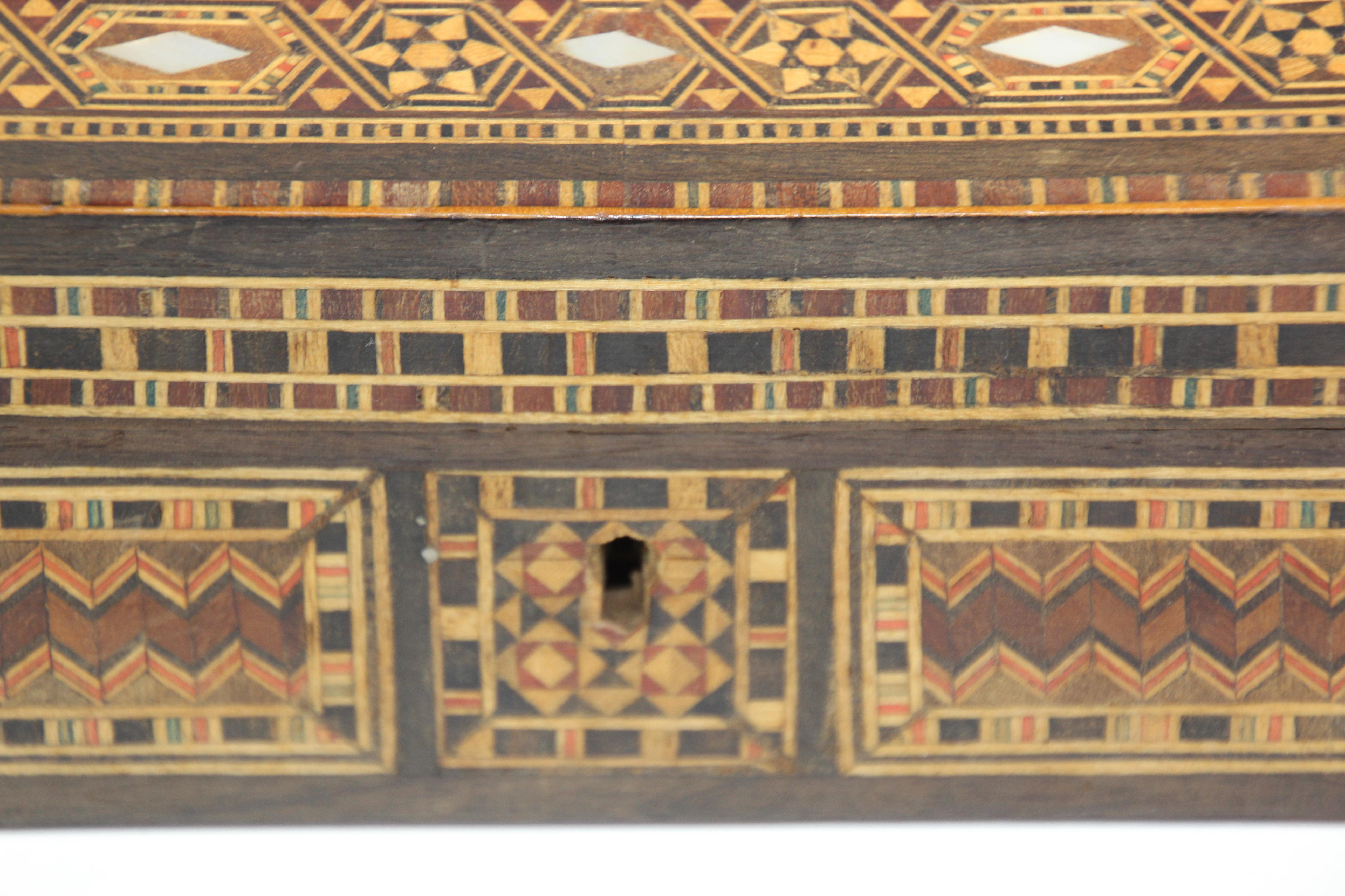 Large Antique Moorish Micro Mosaic Inlaid Jewelry Box Hexagonal Shape For Sale 7