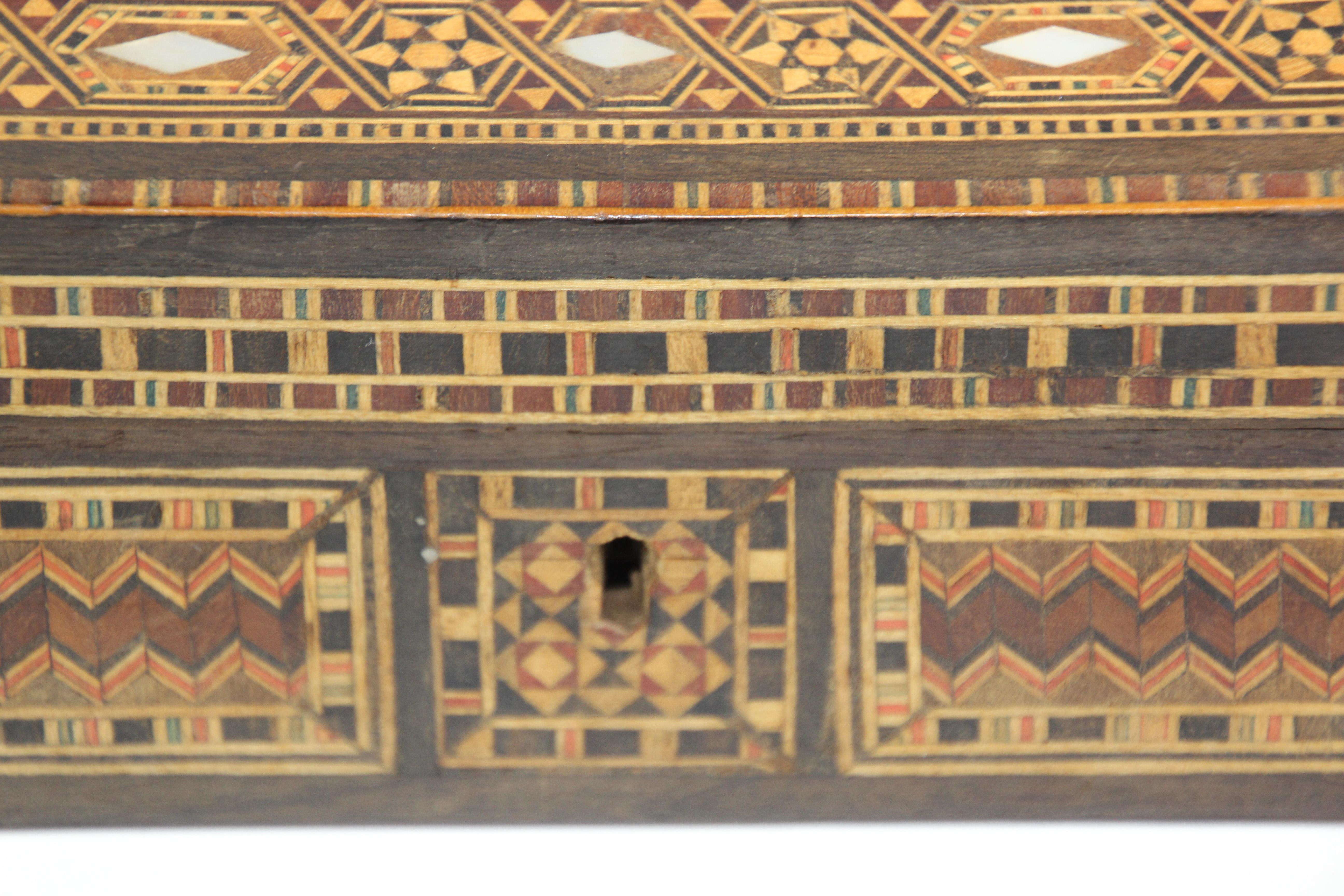 Large Antique Moorish Micro Mosaic Inlaid Jewelry Box Hexagonal Shape 7