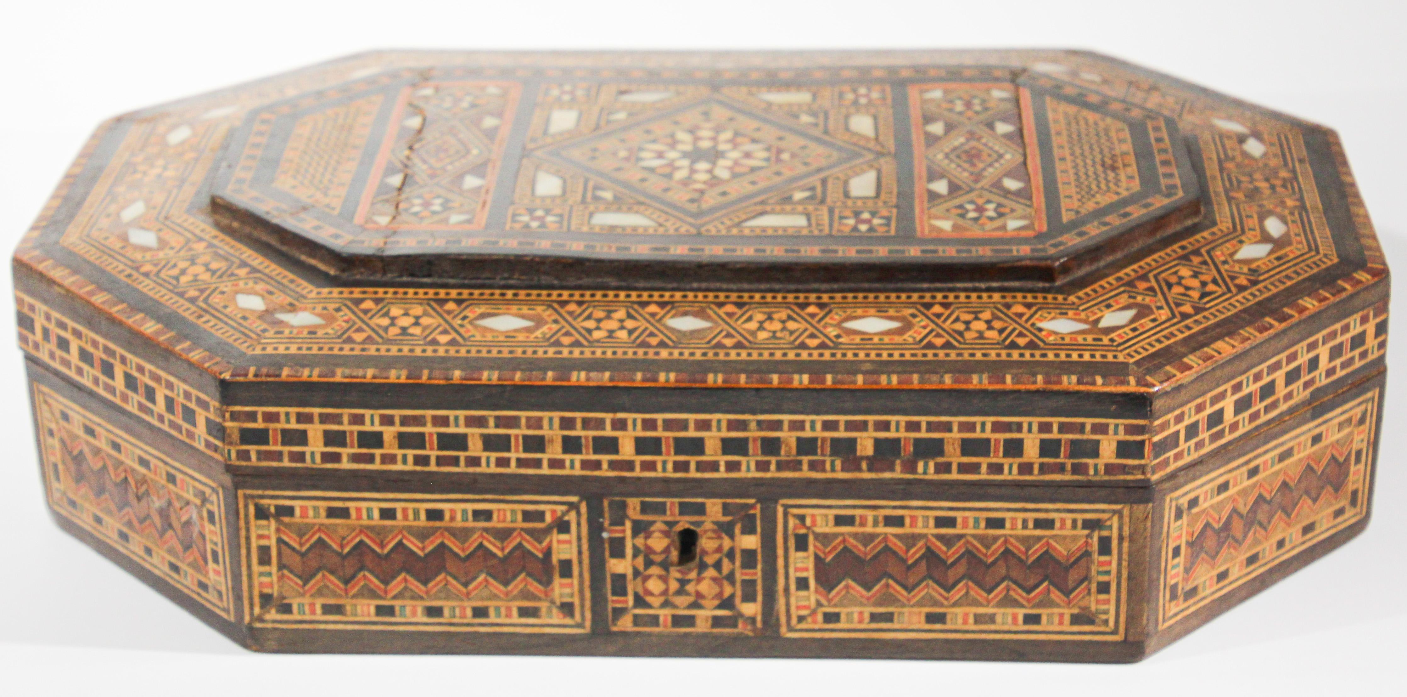 Large Antique Moorish Micro Mosaic Inlaid Jewelry Box Hexagonal Shape 10