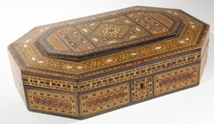 Large Antique Moorish Micro Mosaic Inlaid Jewelry Box Hexagonal Shape
