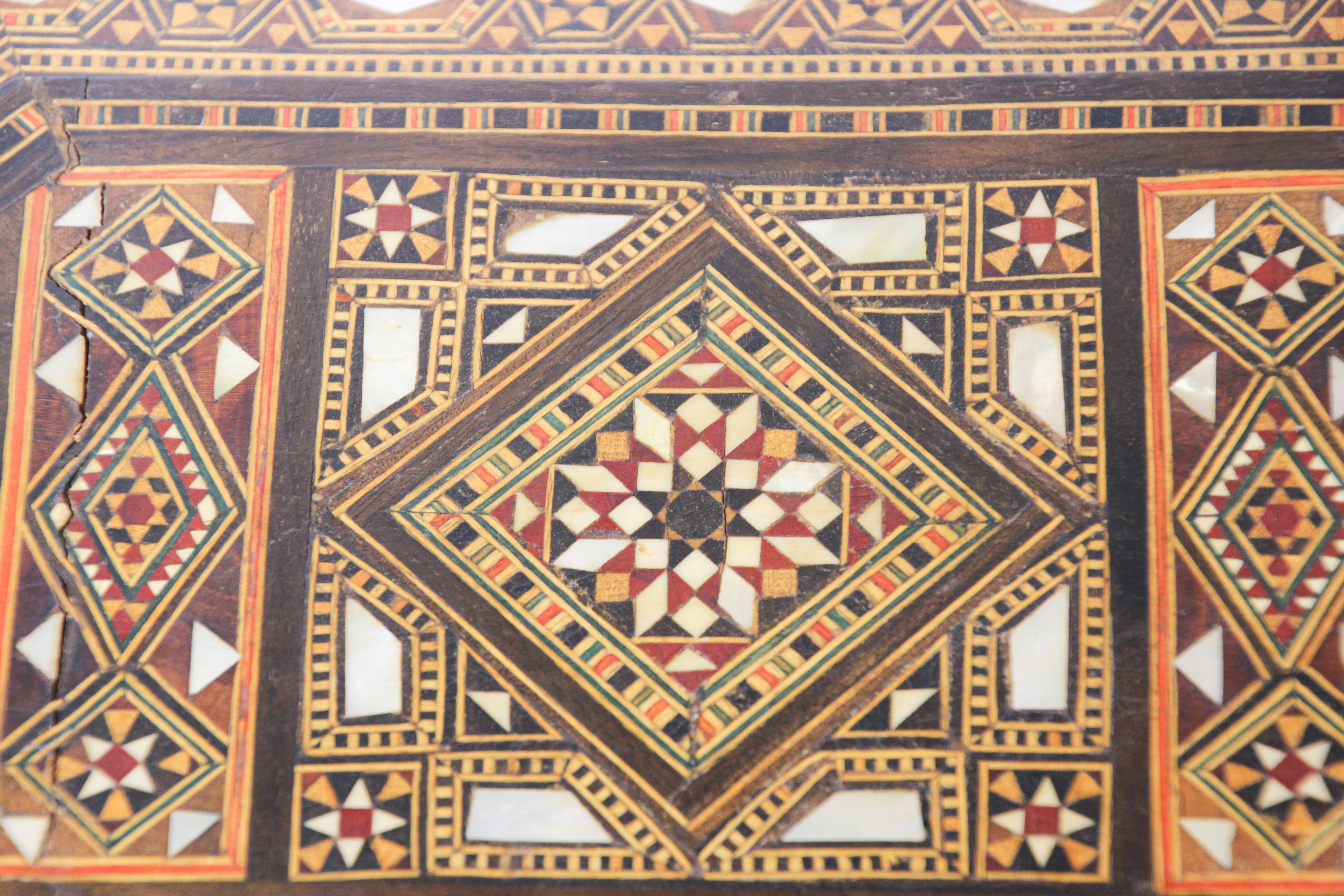 Lebanese Large Antique Moorish Micro Mosaic Inlaid Jewelry Box Hexagonal Shape For Sale