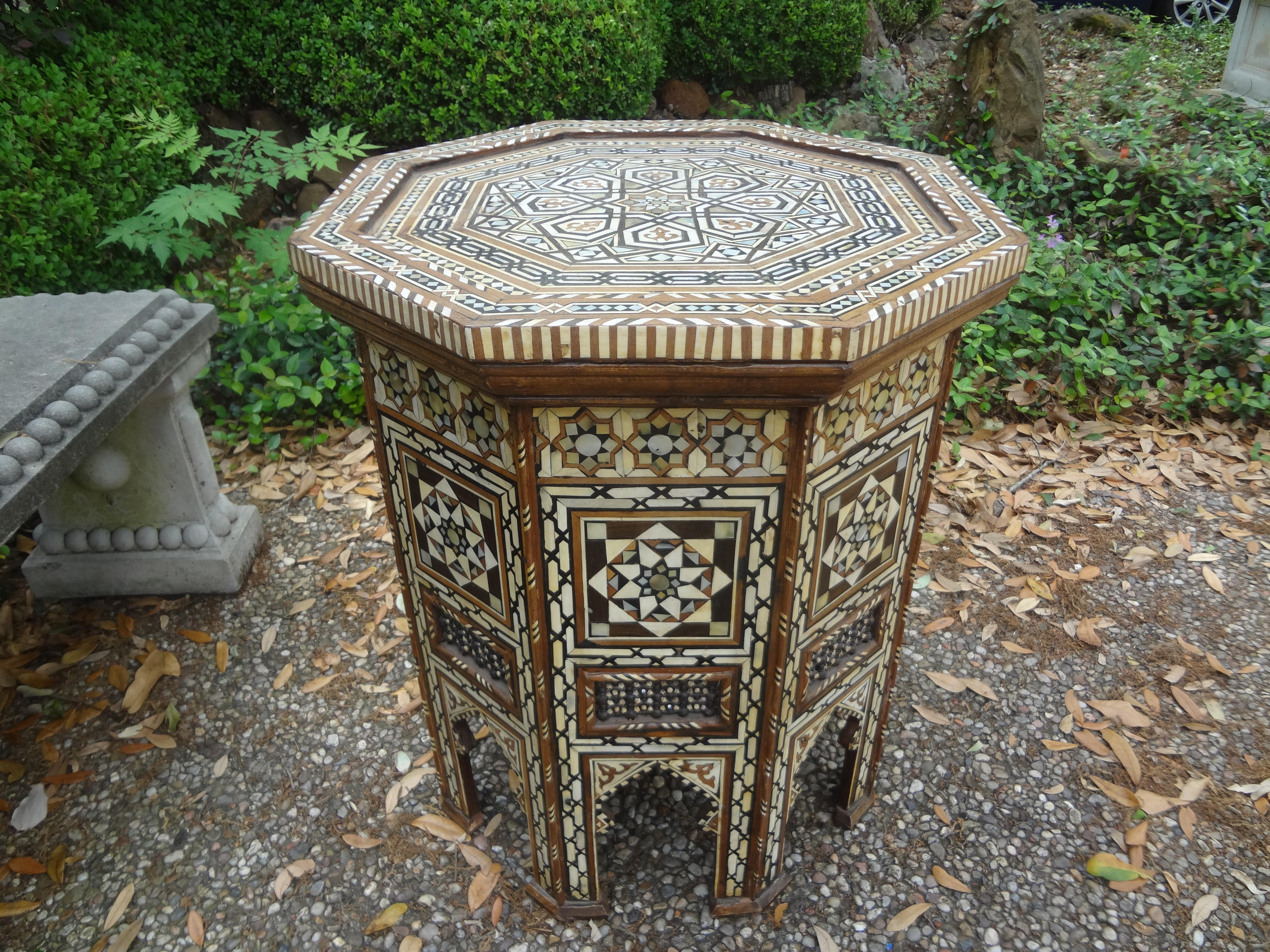 Islamic Large Antique Moroccan Arabesque Style Octagonal Inlaid Table For Sale