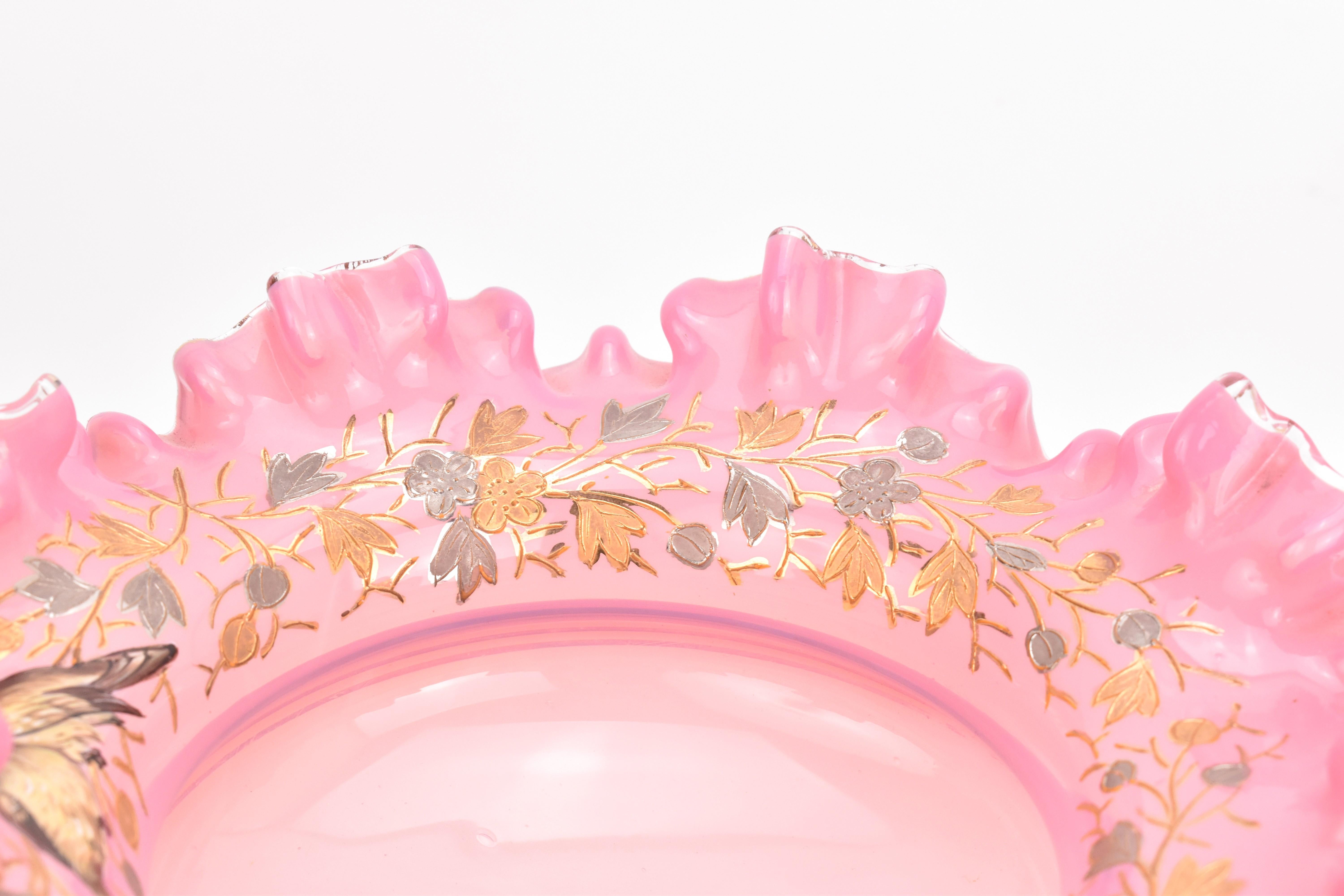 Gran Centro de Mesa Antiguo de Moser en Vidrio Opalino Rosa, Siglo XIX en venta 2
