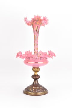 Large Antique Moser Pink Opaline Glass Epergne Centerpiece, 19th Century