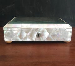 Mint C. und große antike Display Shell Box w. Abgeschrägte Glasplatte & Silberlöffel