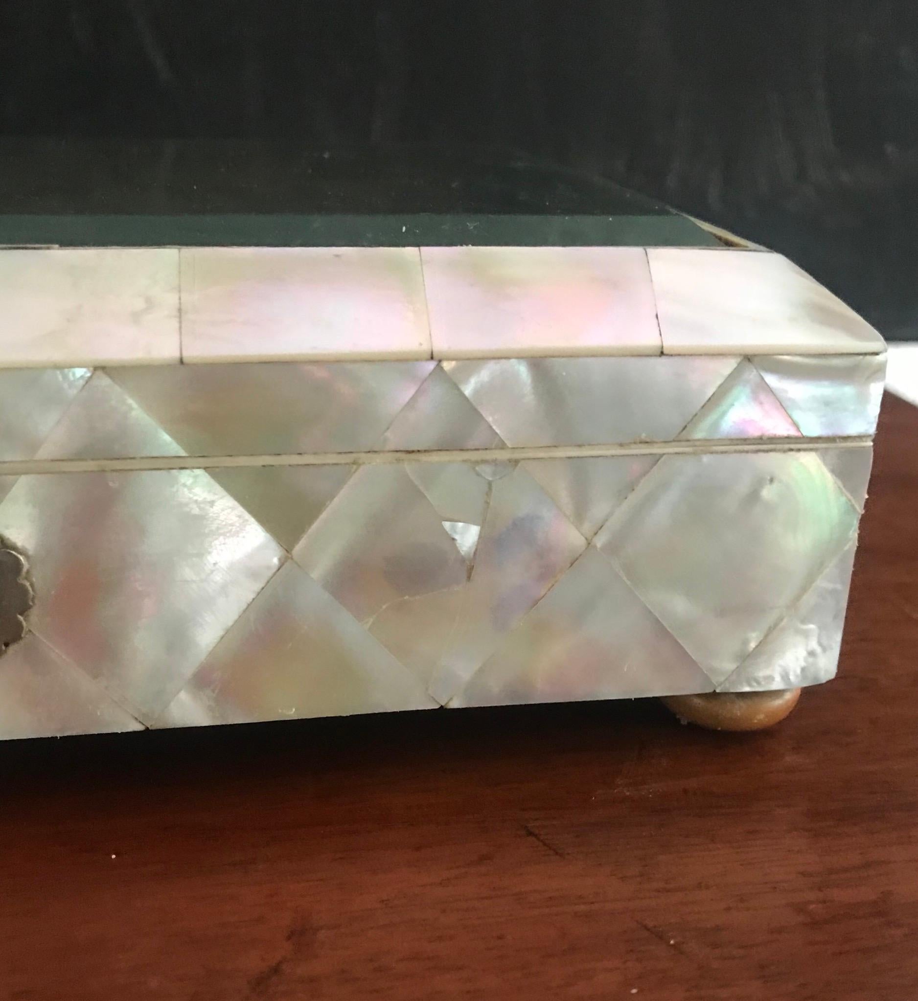 Mint C. und große antike Display Shell Box w. Abgeschrägte Glasplatte & Silberlöffel (Handgefertigt) im Angebot