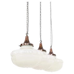 Large Antique Moulded Moonstone Opaline Glass Pendant Light, C.1910