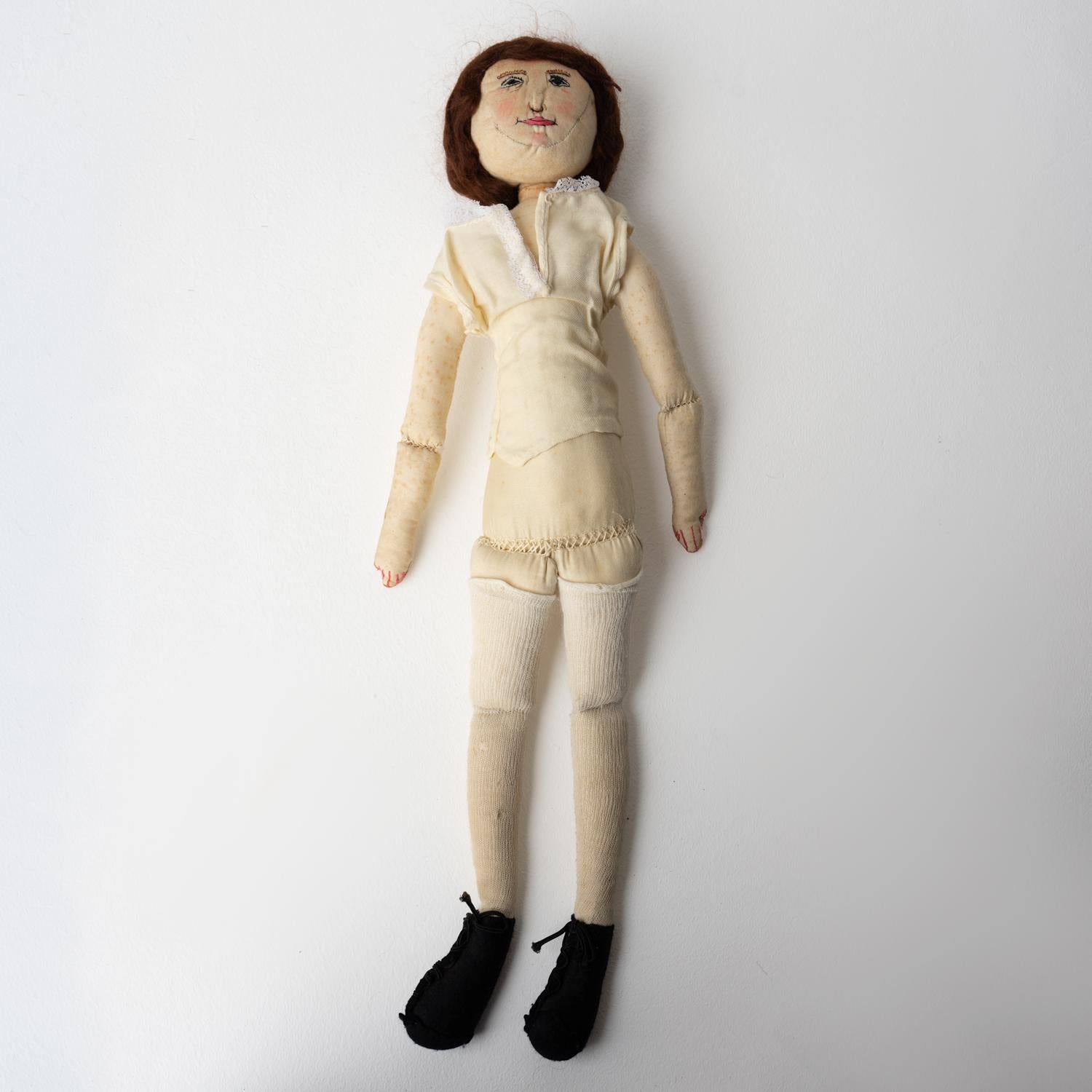 Large Antique Naive Folk Art Cloth Rag Doll, Early 20Th Century For Sale 3