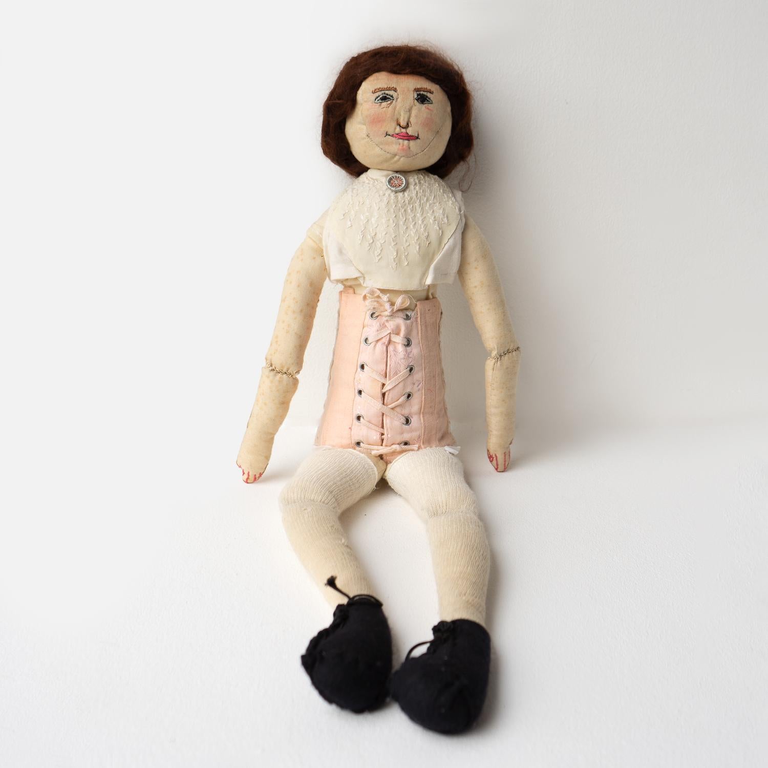 Large Antique Naive Folk Art Cloth Rag Doll, Early 20Th Century For Sale 5