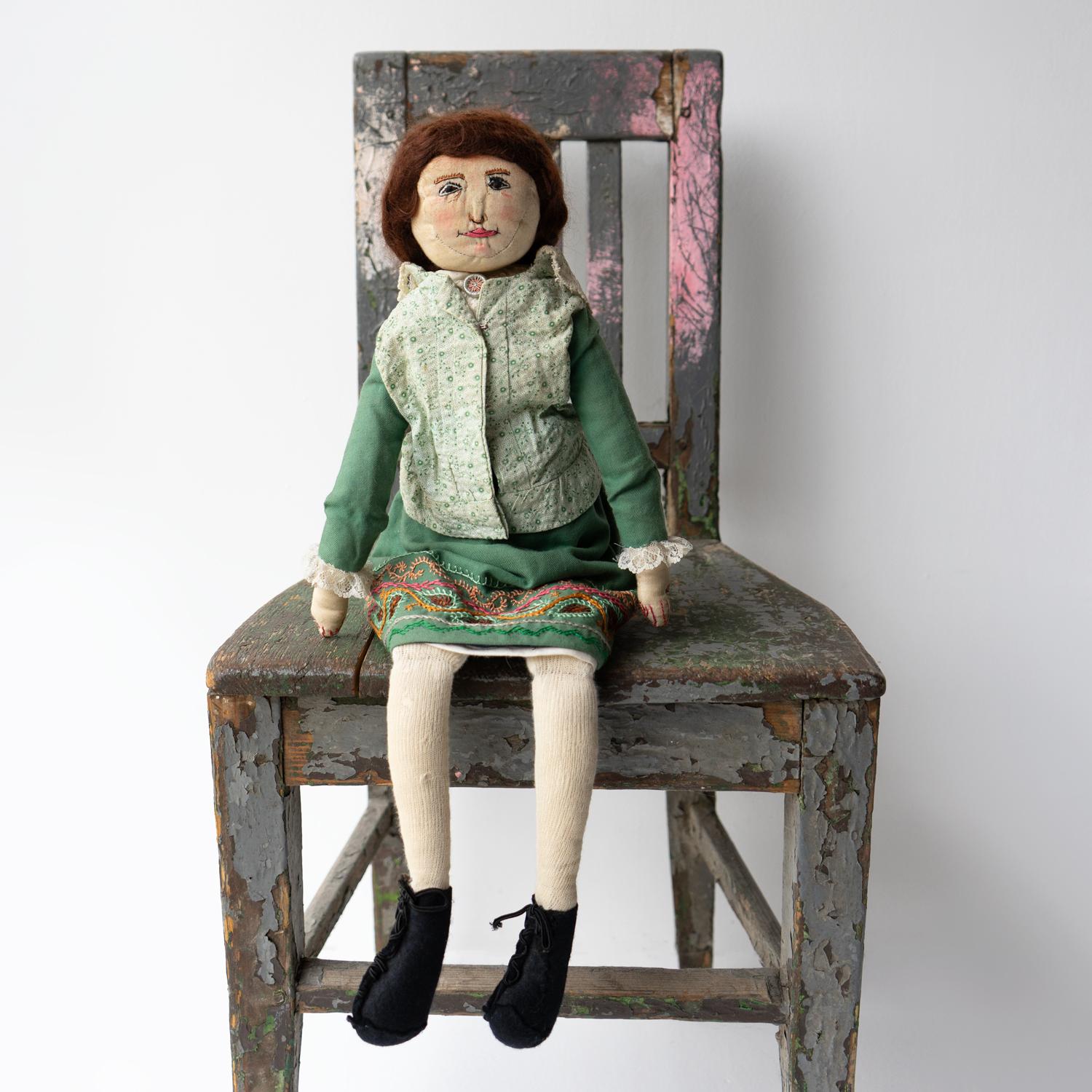 Large Antique Naive Folk Art Cloth Rag Doll, Early 20Th Century For Sale 9