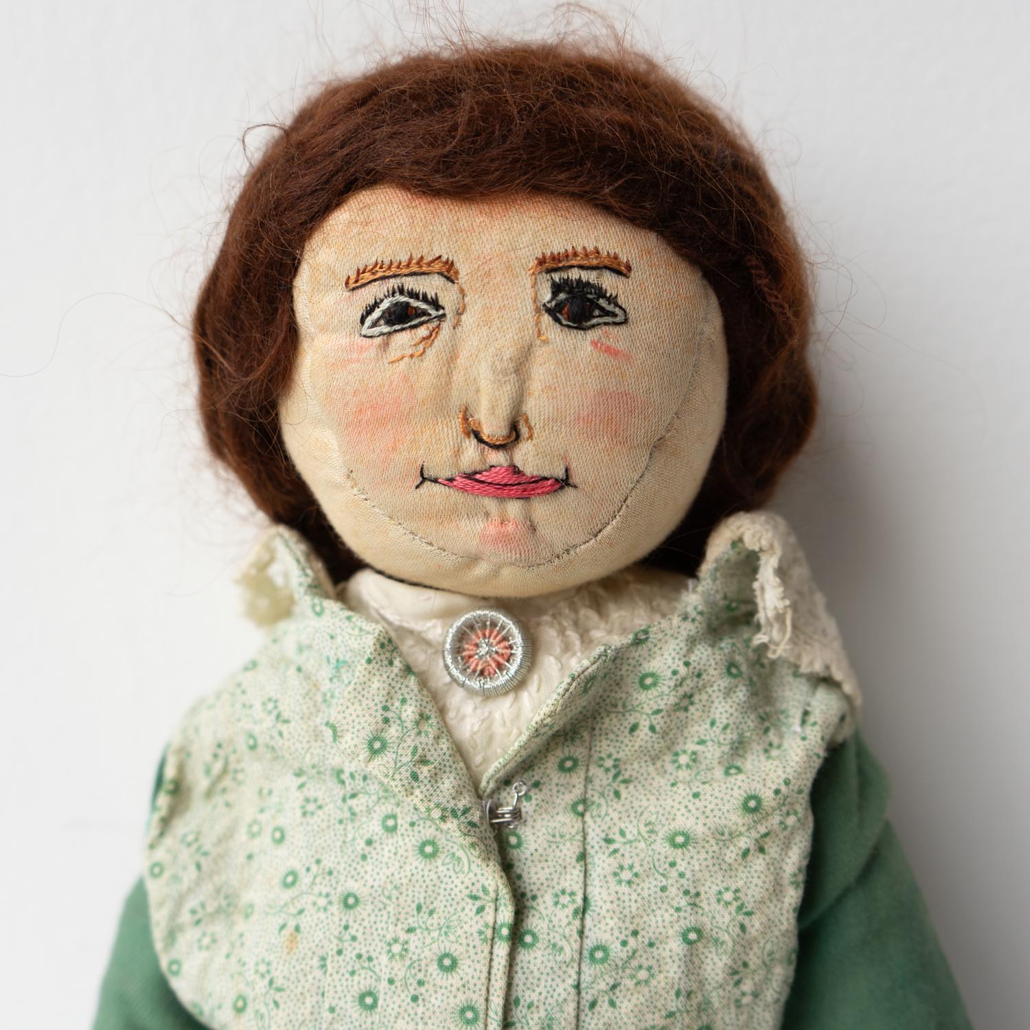 British Large Antique Naive Folk Art Cloth Rag Doll, Early 20Th Century For Sale