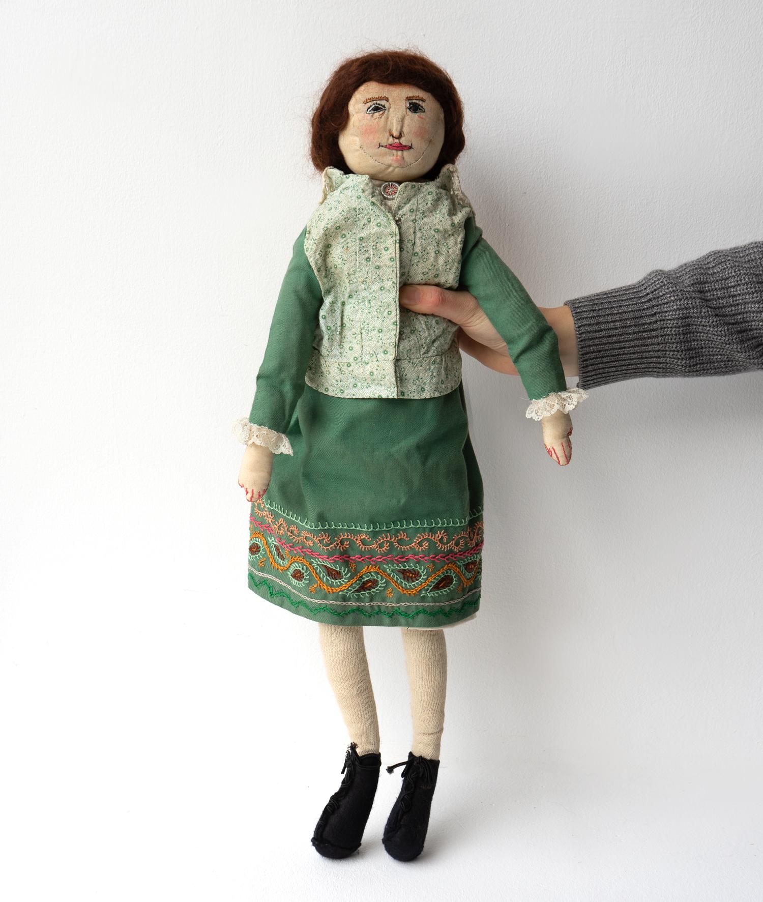 Hand-Crafted Large Antique Naive Folk Art Cloth Rag Doll, Early 20Th Century For Sale
