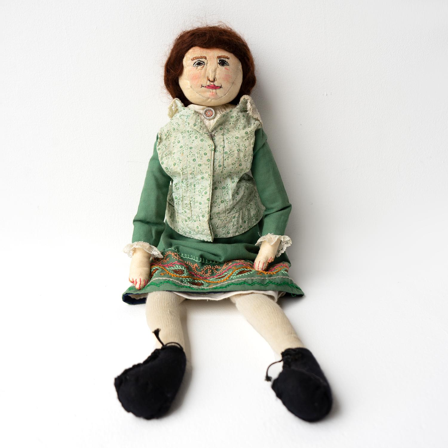 20th Century Large Antique Naive Folk Art Cloth Rag Doll, Early 20Th Century For Sale