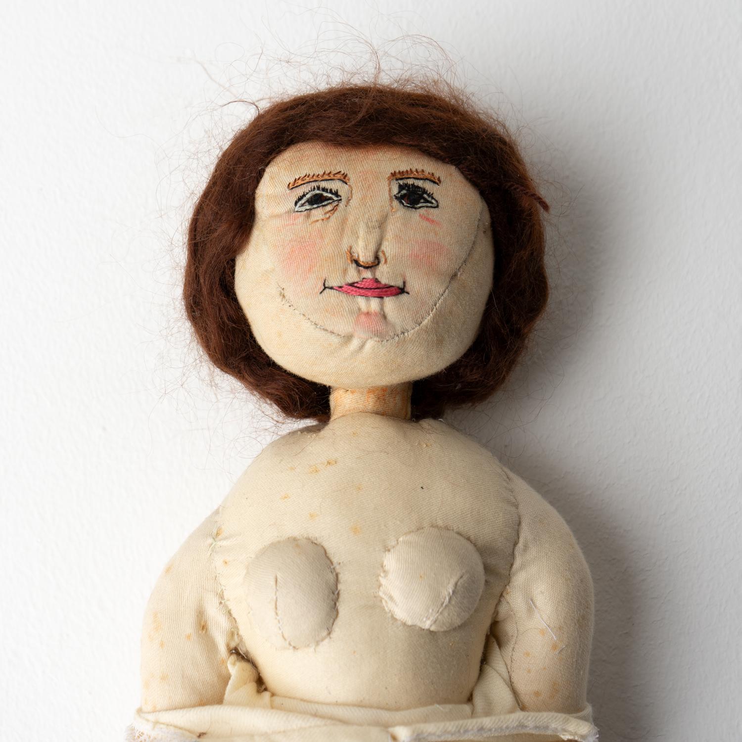 Large Antique Naive Folk Art Cloth Rag Doll, Early 20Th Century For Sale 2