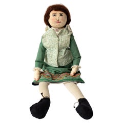Large Antique Naive Folk Art Cloth Rag Doll, Early 20Th Century