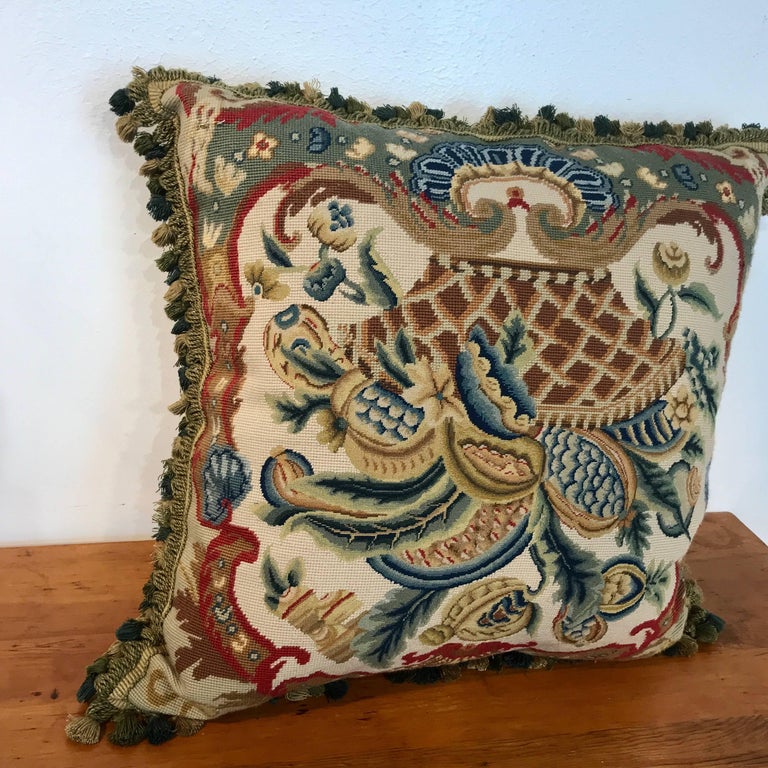 Large Antique Needlepoint Pillow I at 1stDibs