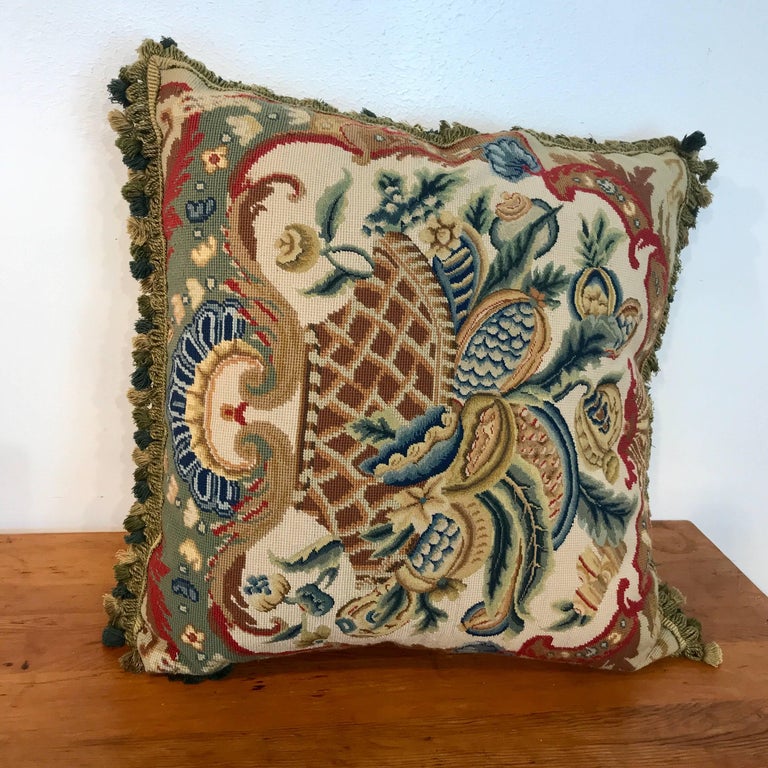 Large Antique Needlepoint Pillow I at 1stDibs