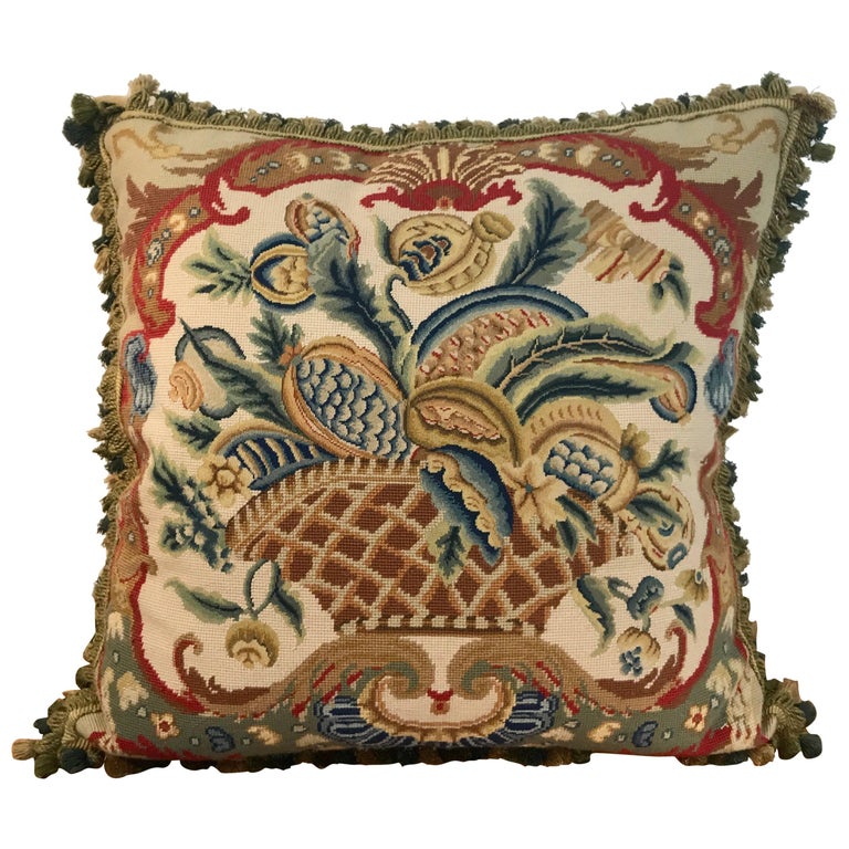 Large Antique Needlepoint Pillow I at 1stDibs