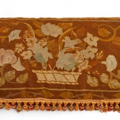 Large Antique Needlework and Velvet Pillow in Brown Tones and with Tassel Trim