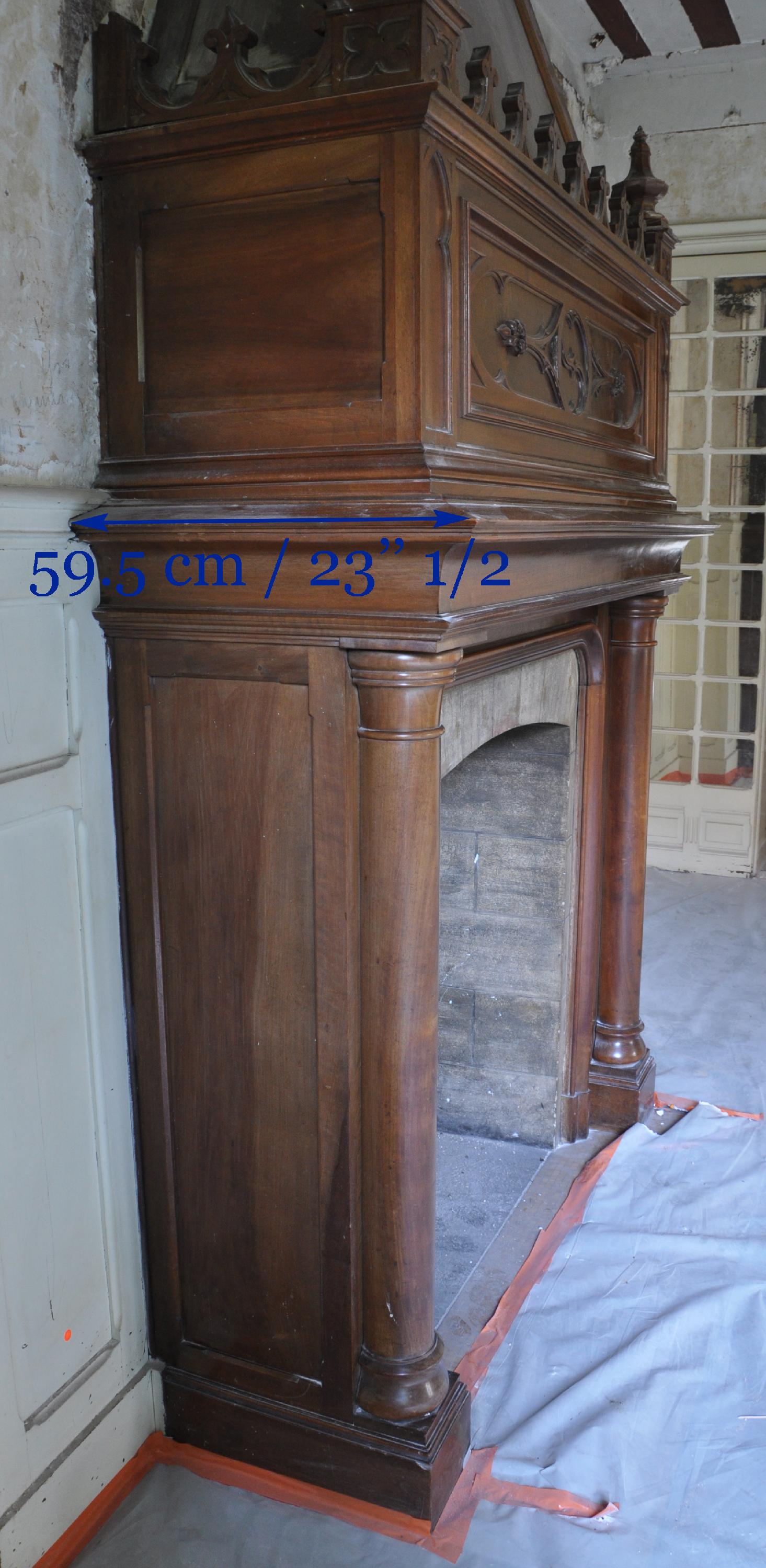 French Large Antique Neo-Gothic Style Fireplace Made Out of Walnut Wood For Sale