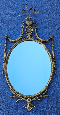 Large Antique Neoclassical Adam Style Carved Giltwood Wall Mirror