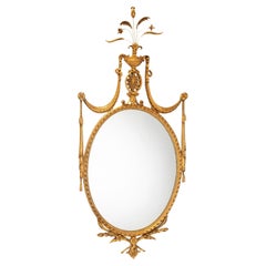 Large Antique Neoclassical Adam Style Carved Giltwood Wall Mirror