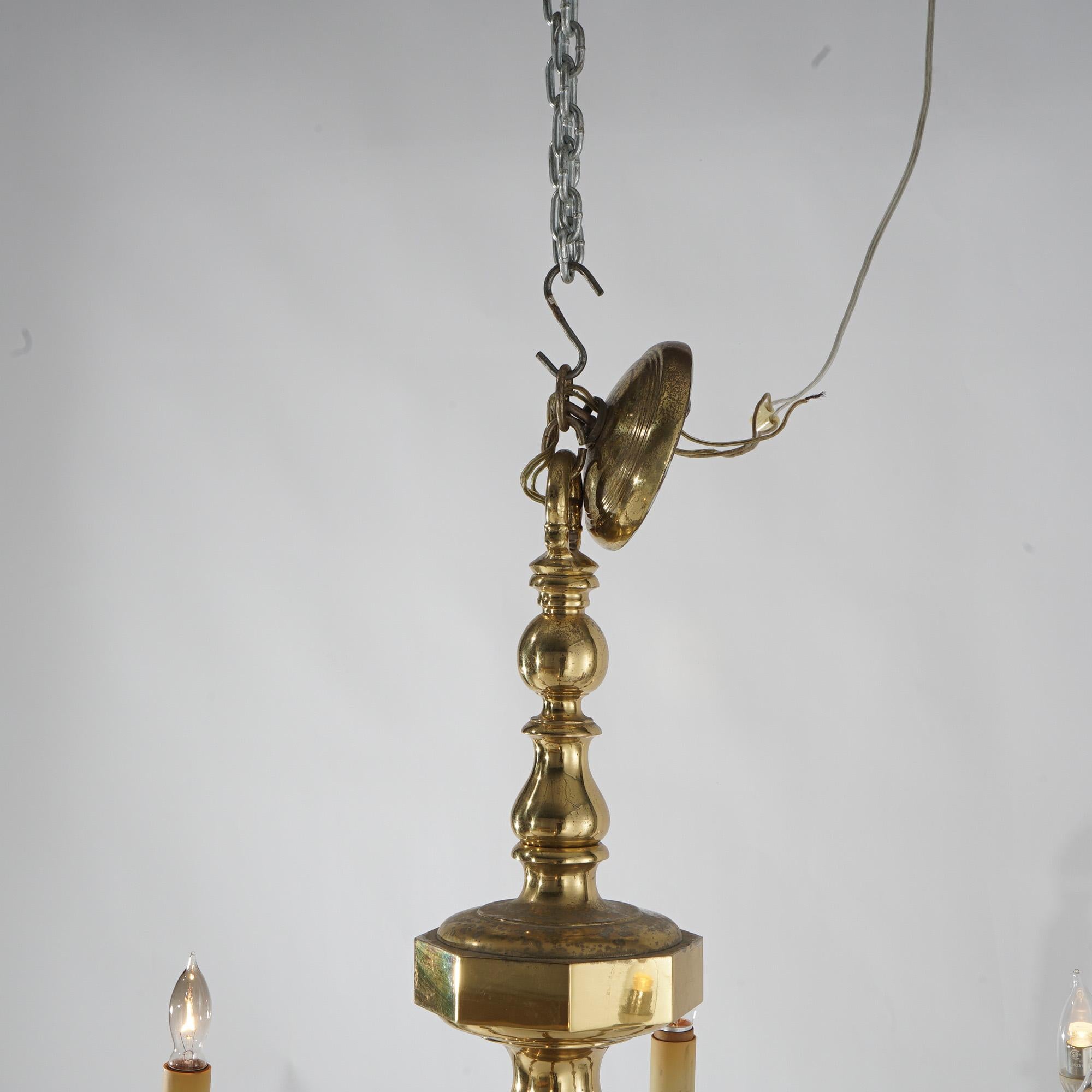 Large Antique Neoclassical Brass Six-Arm Scroll Form Chandelier C1930 For Sale 3