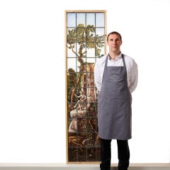 Large Antique Neoclassical Stained Glass Window