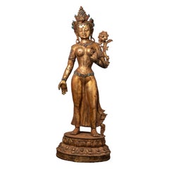 Large Antique Nepalese Green Tara Bronze from Nepal