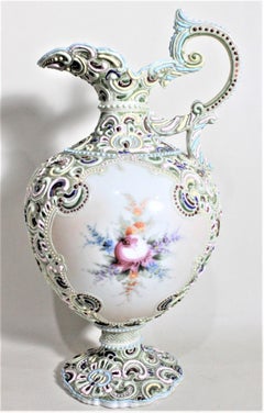 Large Antique Nippon Styled Ewer or Pitcher with Ornate Moriage Decoration