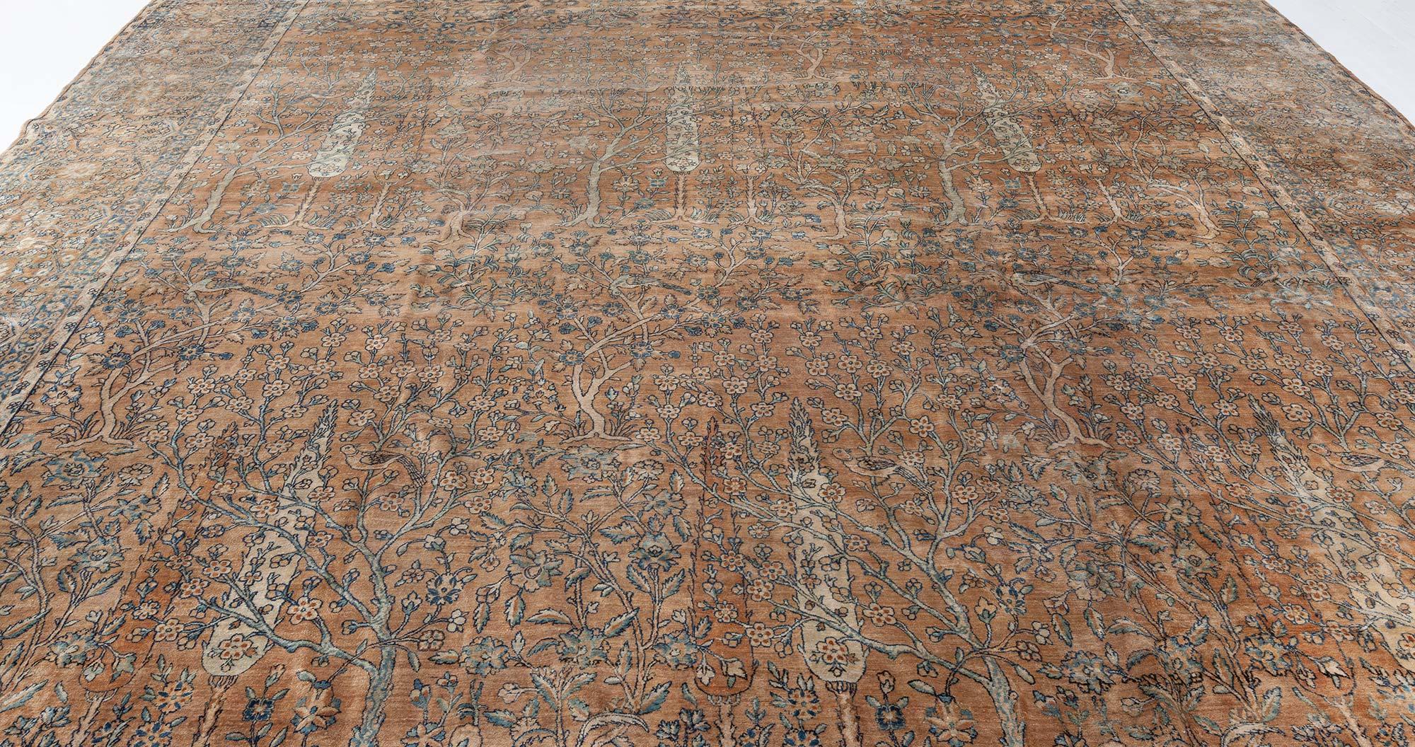 Hand-Knotted Large Antique North Indian Brown Handmade Wool Rug For Sale