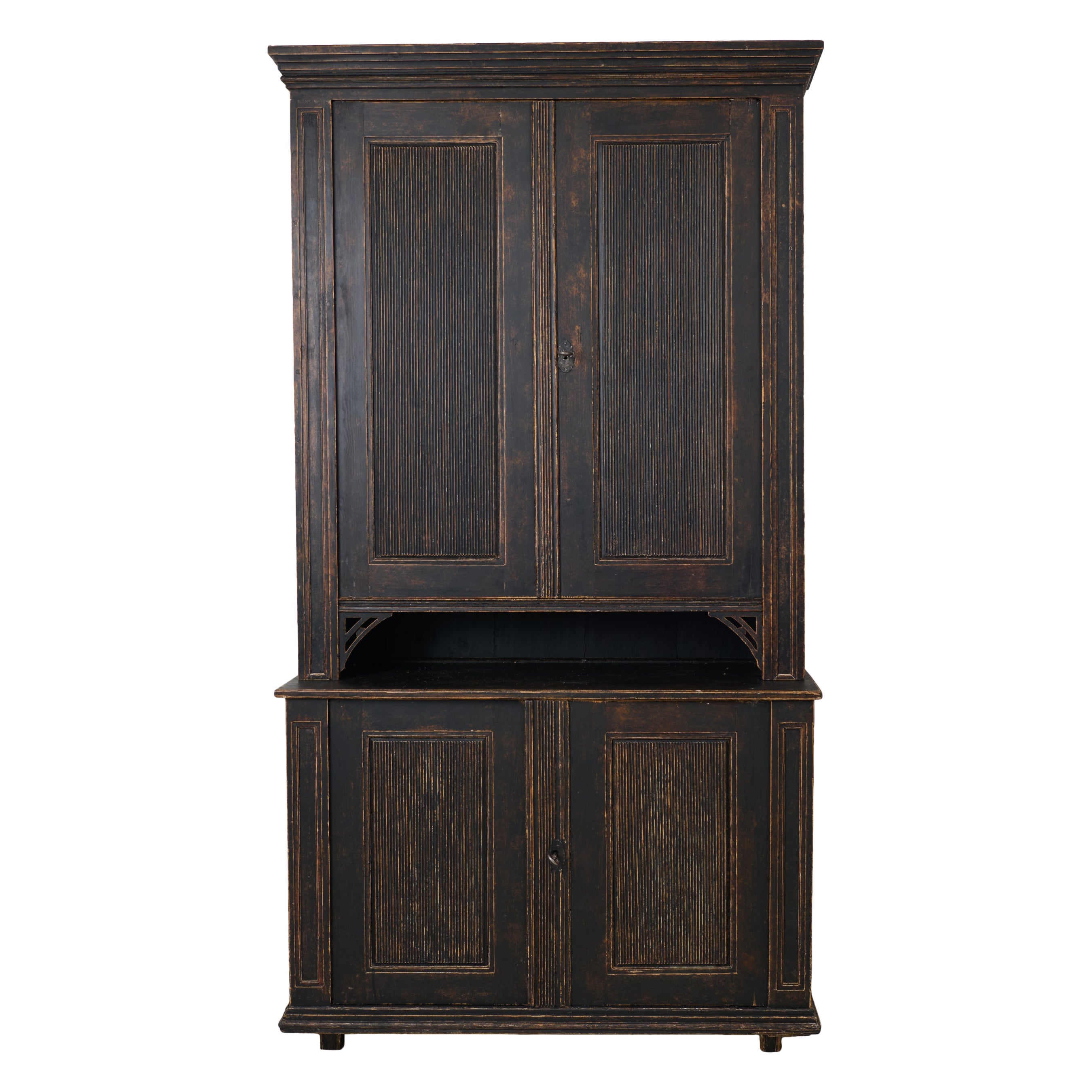 Large Antique Northern Swedish Gustavian Period Rustic Black Cabinet in Pine For Sale
