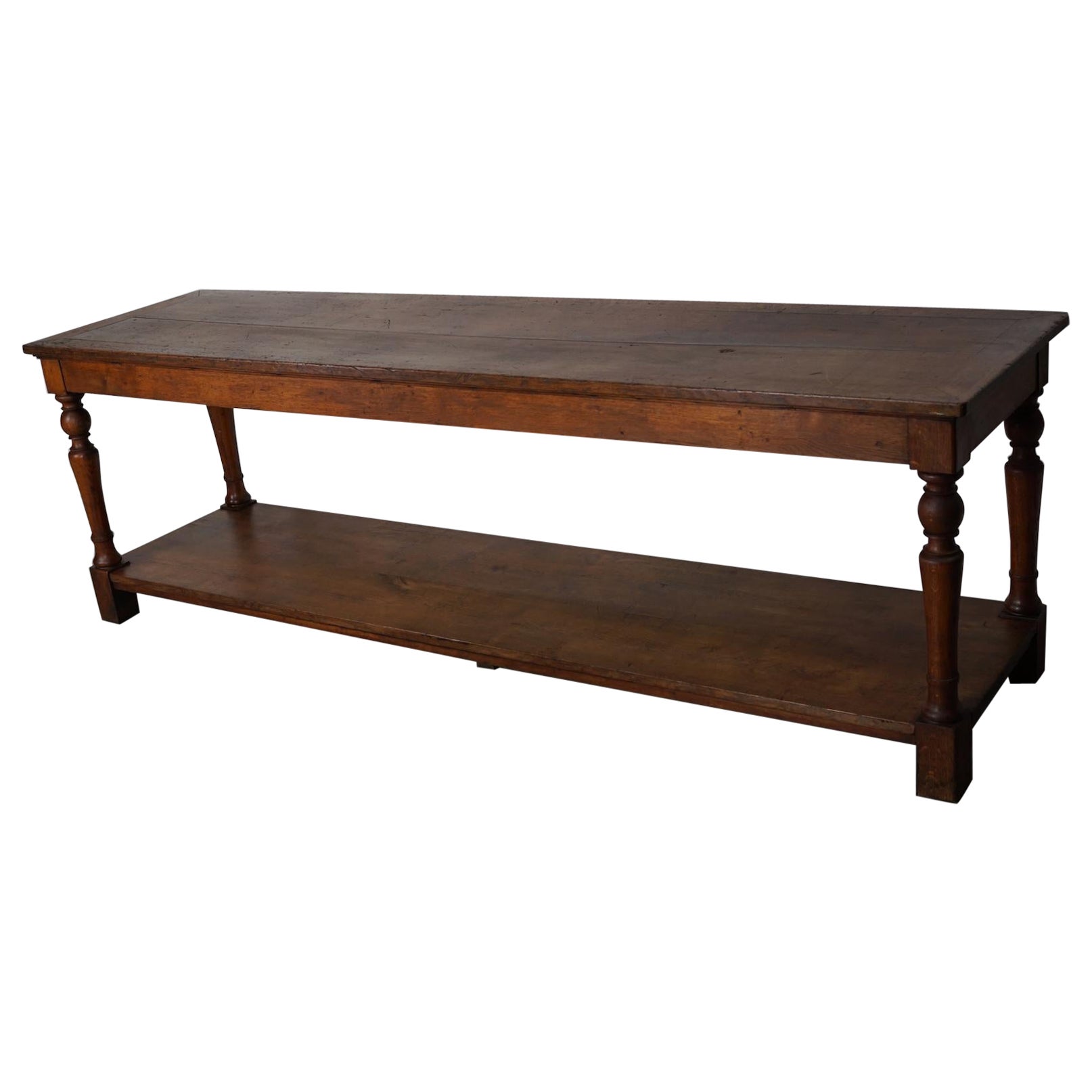 Large Antique Oak 19th Century French Rustic Console / Drapers or Side Table