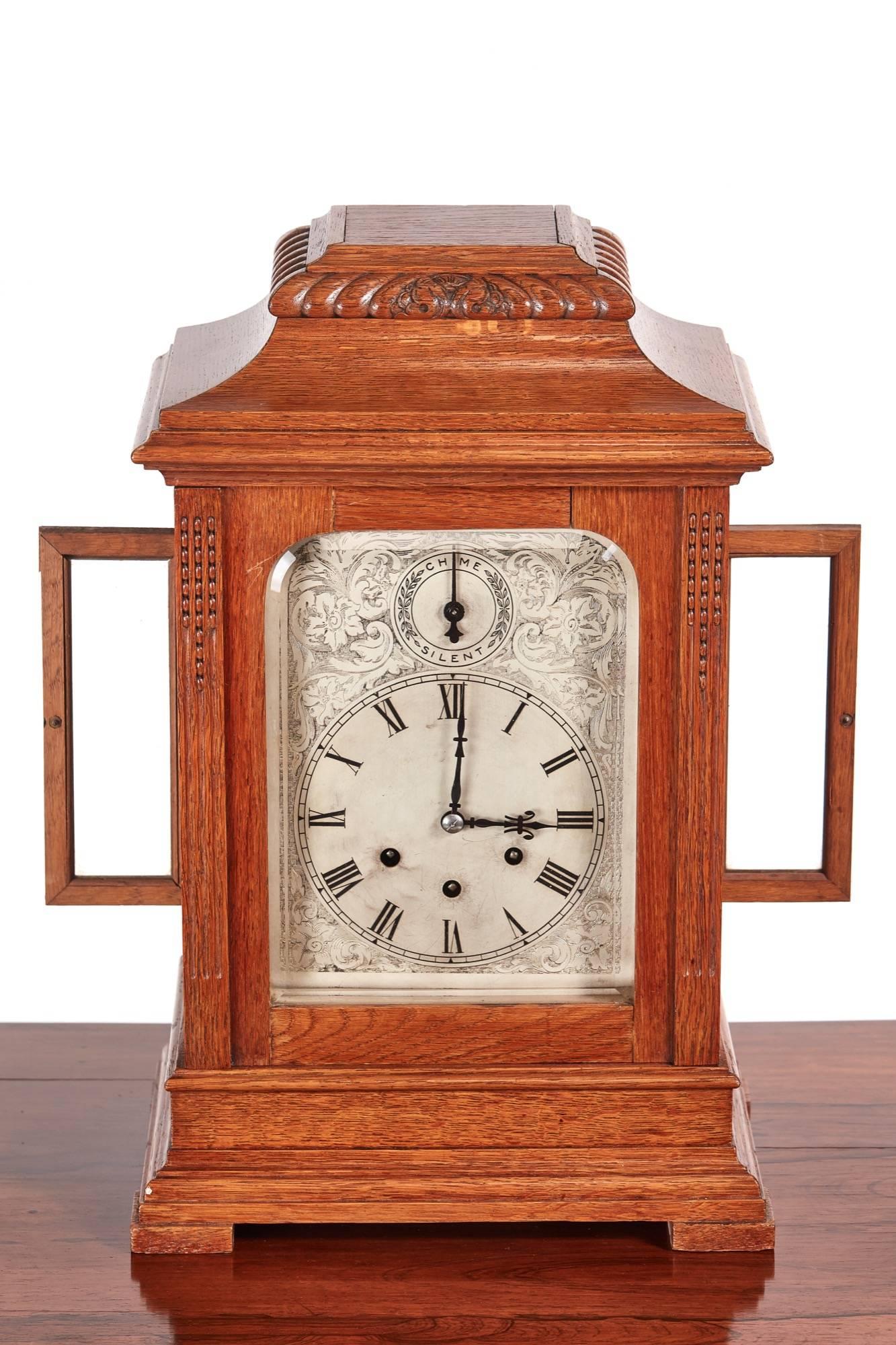 Victorian Large Antique Oak 8 Day Bracket Clock For Sale