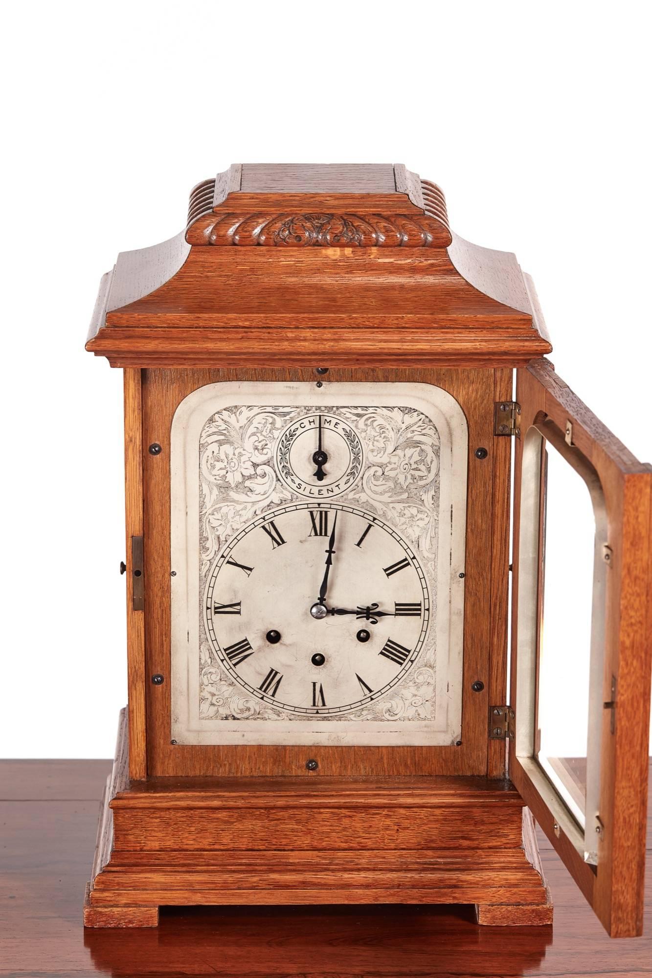 European Large Antique Oak 8 Day Bracket Clock For Sale