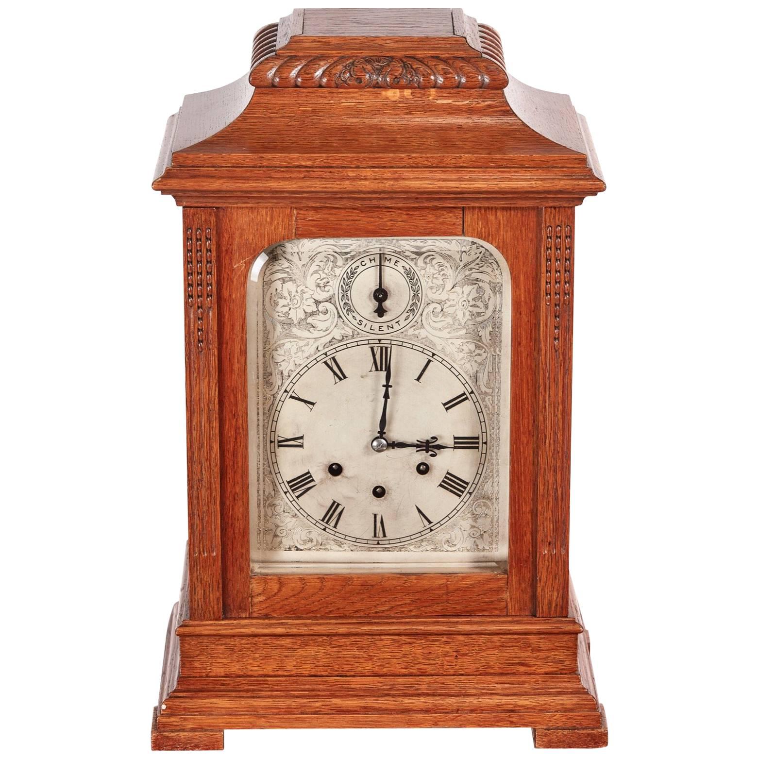 Large Antique Oak 8 Day Bracket Clock For Sale