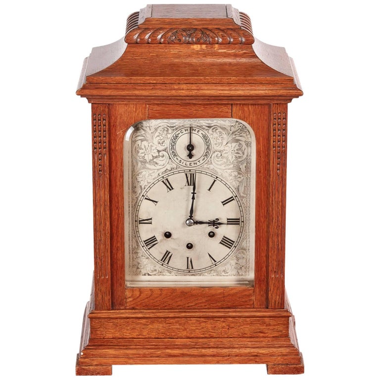 Large Antique Oak 8 Day Bracket Clock For Sale at 1stDibs