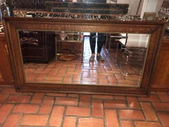 Large Antique Oak Beveled Mirror