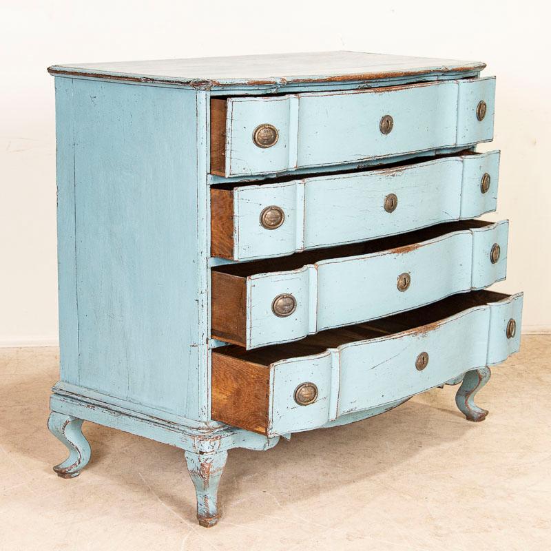 Danish Large Antique Oak Chest of Drawers with Blue Painted Finish, Sweden