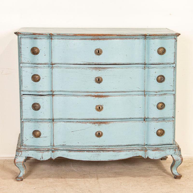 Large Antique Oak Chest of Drawers with Blue Painted Finish, Sweden In Good Condition In Round Top, TX