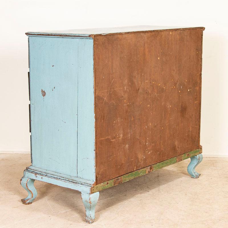 18th Century Large Antique Oak Chest of Drawers with Blue Painted Finish, Sweden