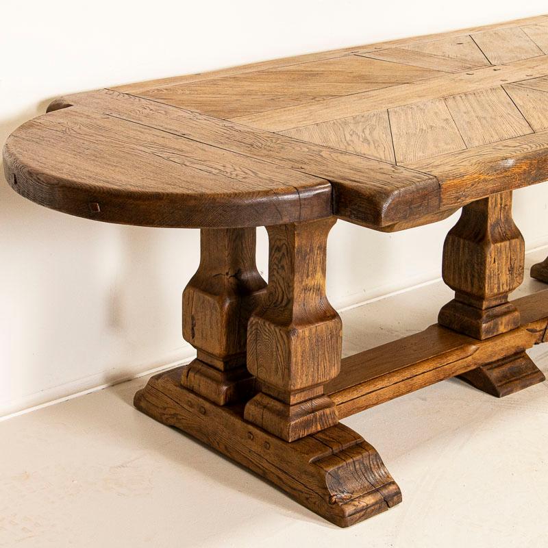 Large Antique Oak Dining Table with Trestle Base, France In Good Condition In Round Top, TX